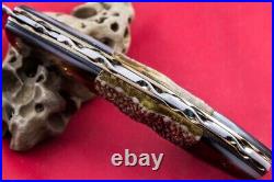 Custom Ts Handmade Folding Knife 440c Stingray Leather Black Pearl Garnet Stud