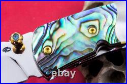 Custom Ts Handmade Folding Knife 440c White Mother Lip Pearl Abalone Topaz Stud