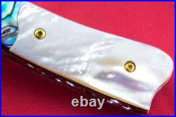 Custom Ts Handmade Folding Knife 440c White Mother Lip Pearl Abalone Topaz Stud