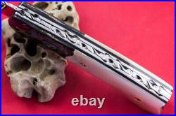 Custom Ts Handmade Folding Knife 440c White Mother Lip Pearl Abalone Topaz Stud