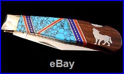 DAVID YELLOWHORSE Custom Knife -Howling Wolf/Collection -TURQUOISE -DY1004-W USA