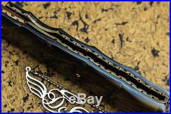 DC CUSTOM HANDMADE Folding Knife Color Damascus Black MOP 24K Screw Free Sheath