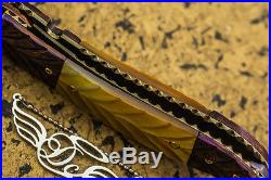 DC CUSTOM HANDMADE Folding Knife Color Damascus Honey Pearl 24K Screw Citrin FS