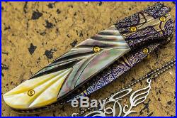 DC CUSTOM HANDMADE Folding Knife Mosaic Damascus Leather Sheath 24K Screw FS