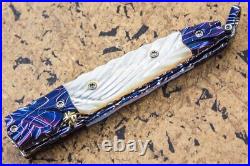 DC Custom Folding Knife Blue Mosaic Damas Steel Robert Calcinore White Pearl