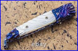 DC Custom Folding Knife Blue Mosaic Damas Steel Robert Calcinore White Pearl