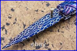 DC Custom Folding Knife Blue Mosaic Damas Steel Robert Calcinore White Pearl