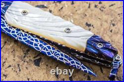 DC Custom Folding Knife Blue Mosaic Damas Steel Robert Calcinore White Pearl