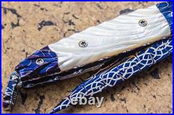 DC Custom Folding Knife Blue Mosaic Damas Steel Robert Calcinore White Pearl