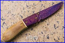 DC Custom Folding Knife Damascus Mammoth Handle Garnet Thumb Stud 24K Gold Screw