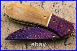 DC Custom Folding Knife Damascus Mammoth Handle Garnet Thumb Stud 24K Gold Screw
