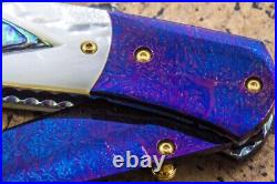 DC Custom Folding Knife Mosaic Damas Steel 6AL4V Titanium 24K Screw White Pearl