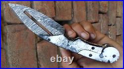 Damascus Custom Handmade Unique & Beautiful Folding Knife Fire Pattern 7.75