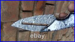 Damascus Custom Handmade Unique & Beautiful Folding Knife Fire Pattern 7.75