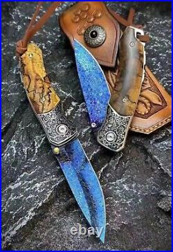 Damascus Folding Knife Dragonskin Survival Ball Bearings Collectible Rescue EDC