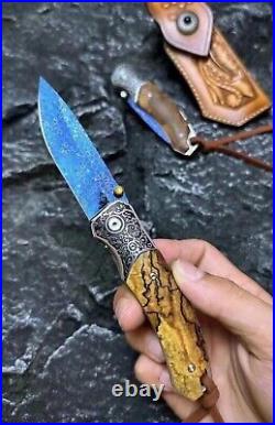 Damascus Folding Knife Dragonskin Survival Ball Bearings Collectible Rescue EDC