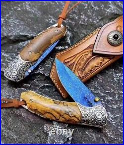 Damascus Folding Knife Dragonskin Survival Ball Bearings Collectible Rescue EDC