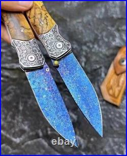 Damascus Folding Knife Dragonskin Survival Ball Bearings Collectible Rescue EDC