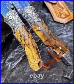 Damascus Folding Knife Dragonskin Survival Ball Bearings Collectible Rescue EDC