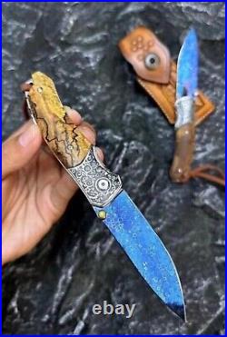 Damascus Folding Knife Dragonskin Survival Ball Bearings Collectible Rescue EDC