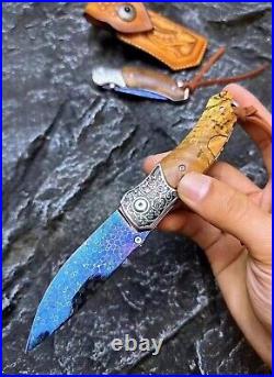 Damascus Folding Knife Dragonskin Survival Ball Bearings Collectible Rescue EDC