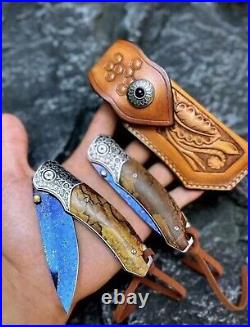 Damascus Folding Knife Dragonskin Survival Ball Bearings Collectible Rescue EDC