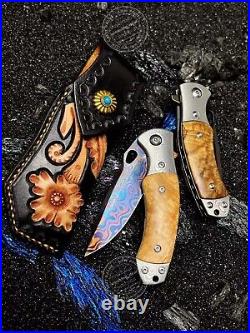 Damascus Folding Knife Survival Ball Bearings Collectible Pocket Knife EDC Maple