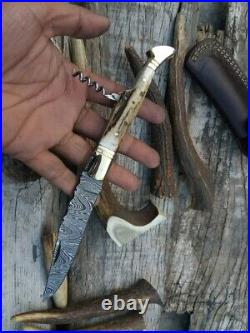 Damascus Laguiole pocket knife EDC Stag antler handle