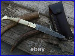 Damascus Laguiole pocket knife EDC Stag antler handle