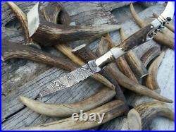 Damascus Laguiole pocket knife EDC Stag antler handle