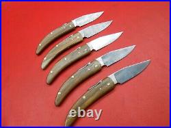 Damascus Steel Friction Folder Pocket Knife Rose Wood Handle 5 Pcs K 416