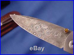 Damascus William Henry Gentleman's Folding Knife withLeather sheath Monarch B5 AG1