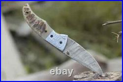 Damascus folding pocket knife for men stag horn handle, handmade knife, groomsme