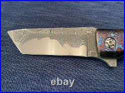 David Clark Custom Armor-core San Mai Damascus Grunt Tanto Flipper Knife