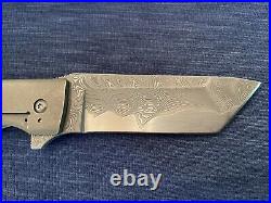 David Clark Custom Armor-core San Mai Damascus Grunt Tanto Flipper Knife