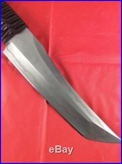 David Santiago Custom Tanto Fixed Blade with Hamon and Leather Sheath W2 Steel
