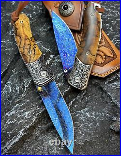 Dragonskin Damascus Folding Knife Survival Ball Bearings Collectible Rescue EDC