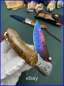 Dragonskin Damascus Folding Knife Survival Ball Bearings Collectible Rescue EDC