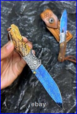 Dragonskin Damascus Folding Knife Survival Ball Bearings Collectible Rescue EDC