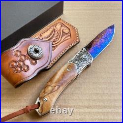 Dragonskin Damascus Folding Knife Survival Ball Bearings Collectible Rescue EDC