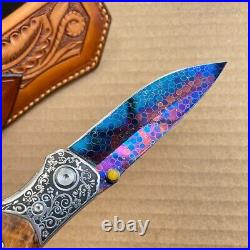 Dragonskin Damascus Folding Knife Survival Ball Bearings Collectible Rescue EDC