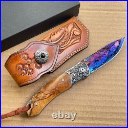 Dragonskin Damascus Folding Knife Survival Ball Bearings Collectible Rescue EDC