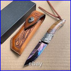 Dragonskin Damascus Folding Knife Survival Ball Bearings Collectible Rescue EDC