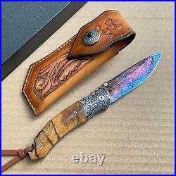 Dragonskin Damascus Folding Knife Survival Ball Bearings Collectible Rescue EDC