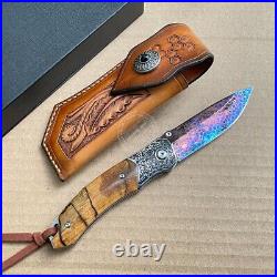 Dragonskin Damascus Folding Knife Survival Ball Bearings Collectible Rescue EDC