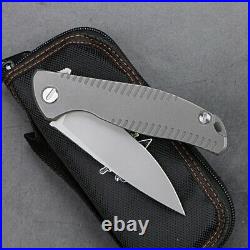 Drop Point Folding Knife Hunting Wild Survival Tactical D2 Steel Titanium Handle