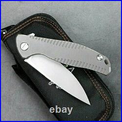 Drop Point Folding Knife Hunting Wild Survival Tactical D2 Steel Titanium Handle