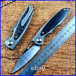 Drop Point Folding Knife Pocket Hunting Survival 14C28N Steel Titanium CF Handle