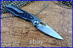 Drop Point Folding Knife Pocket Hunting Survival 14C28N Steel Titanium CF Handle