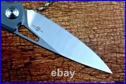 Drop Point Folding Knife Pocket Hunting Survival 14C28N Steel Titanium CF Handle